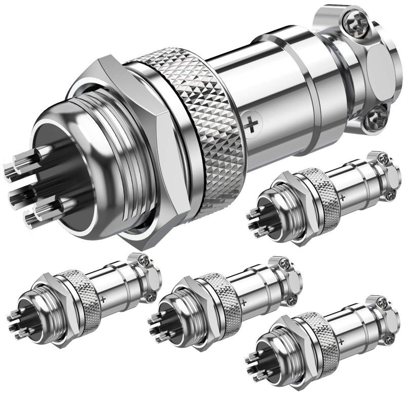 DIYhz GX16 5 Pins Panel Metal Mount Circular Metal Aviation Connector Adapter Male Female Plug Socket (5 Pcs) - Image 1
